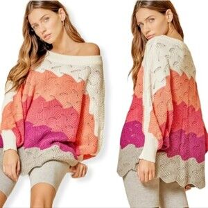 Andree by Unit Coral Colorblock Dolman Sleeve Oversized Sweater Size 1X